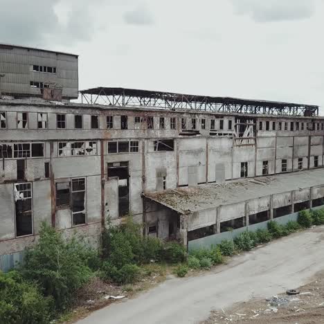 abandoned ruined industrial factory building, ruins and demolition concept. aerial view