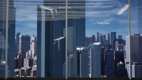 city skyline view from high-rise window