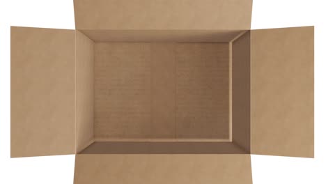 oberkopf einer leeren braunen kartonbox mit deckelöffnung auf weißem hintergrund