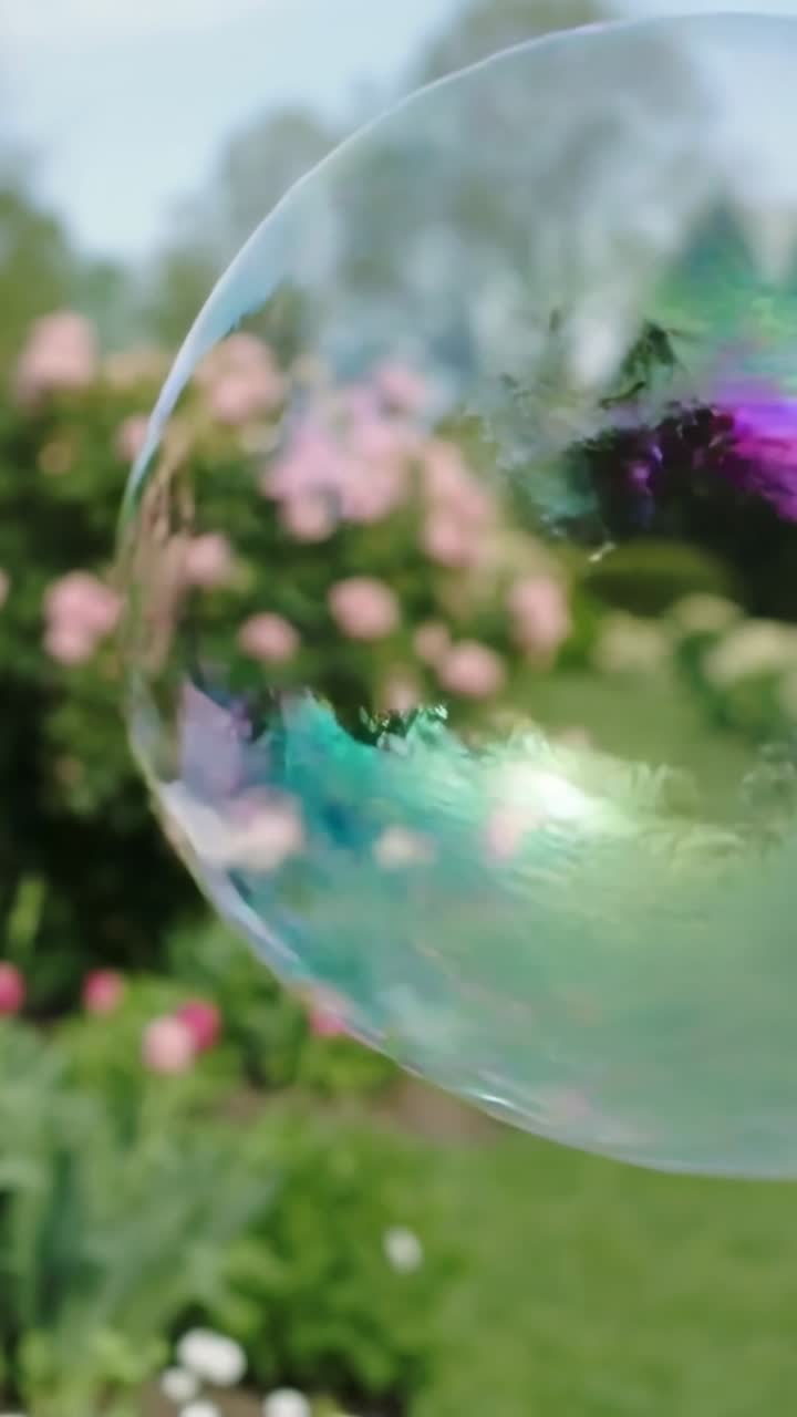 Primo Piano di un Bambino che Soffia una Grande Bolla di Sapone all'Aperto