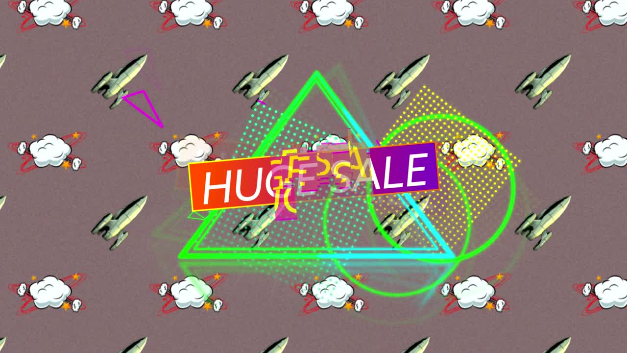 로켓과 스피치 버블 아이콘에 대한 거대한 판매 텍스트