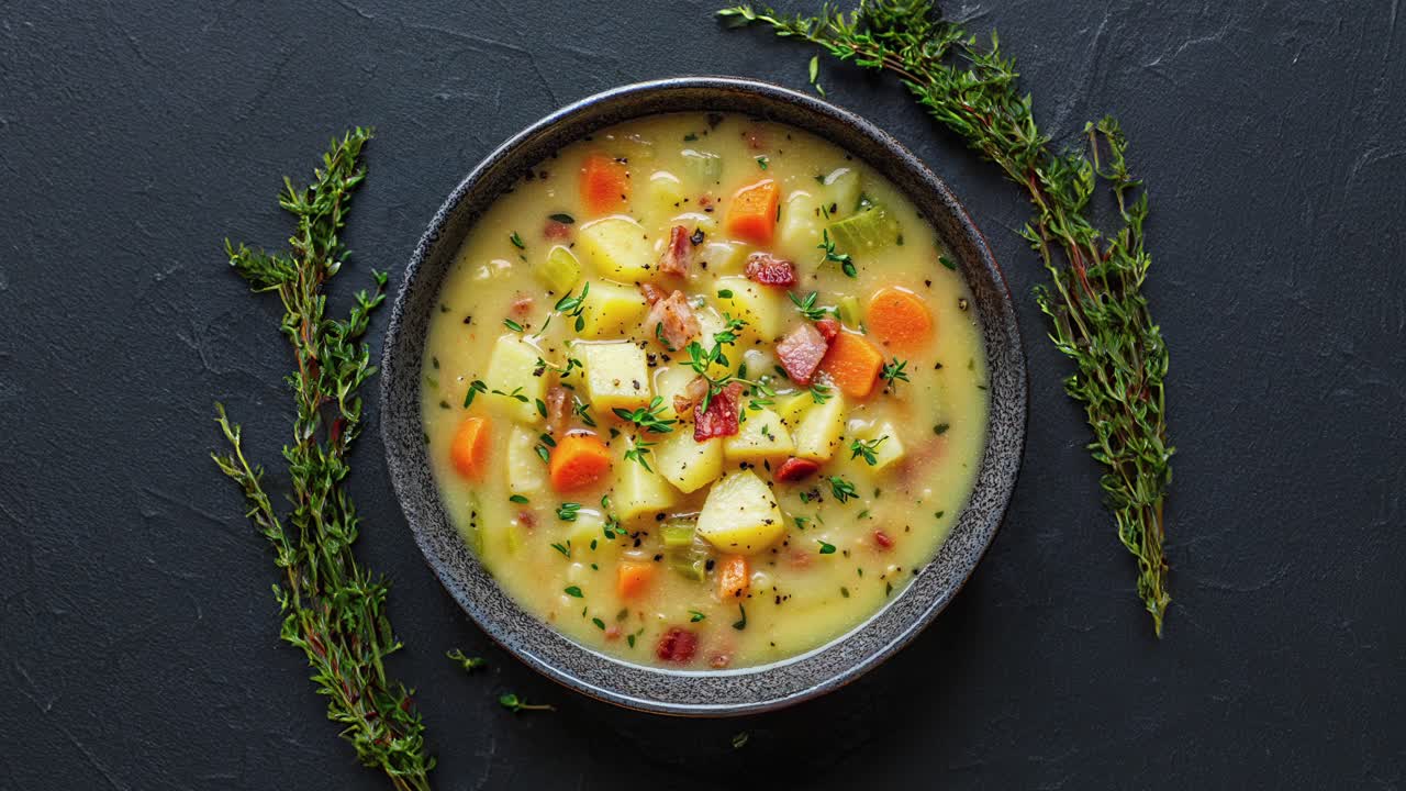 Creamy Potato Soup with Bacon and Thyme