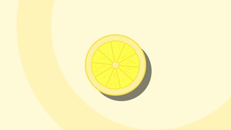 símbolo de fruta animado de limón en un fondo amarillo. animación de alimentos de bucle sin costuras con elementos simples y estilosos repetidos
