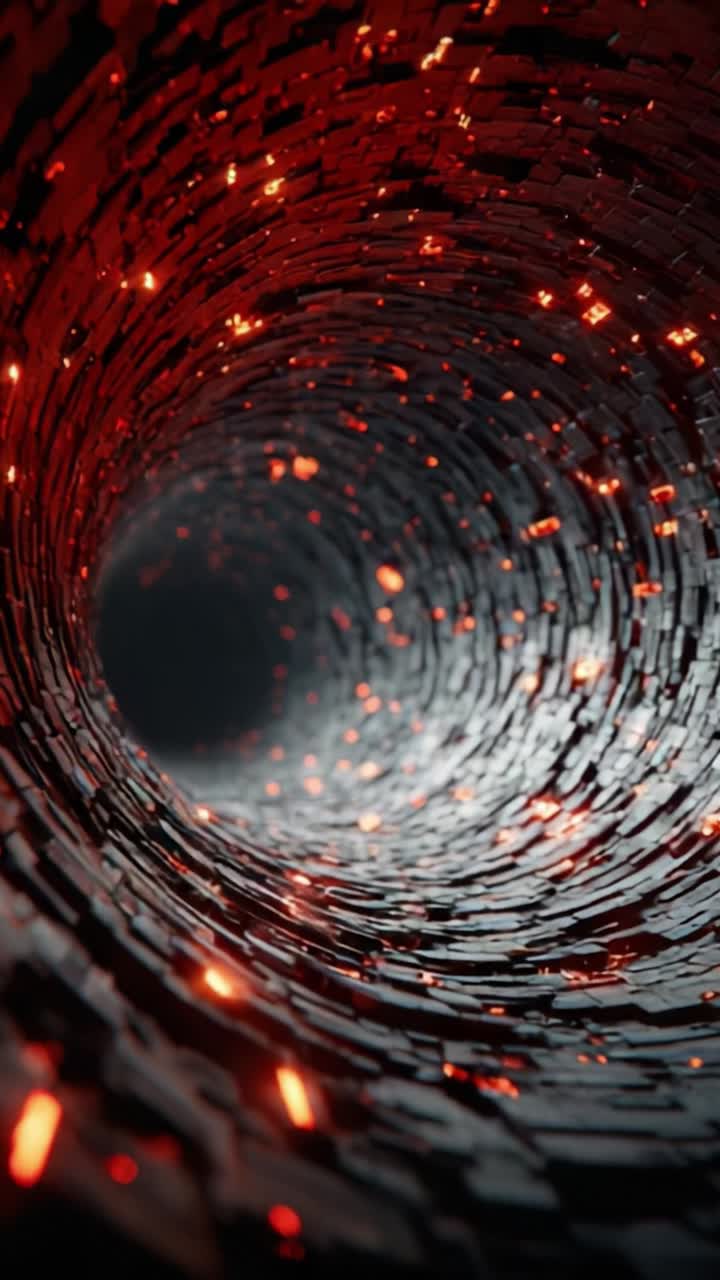 Un'intrigante prospettiva di un tunnel astratto, caratterizzato da un design complesso con elementi luminosi e una profondità accattivante che attira lo sguardo verso l'interno