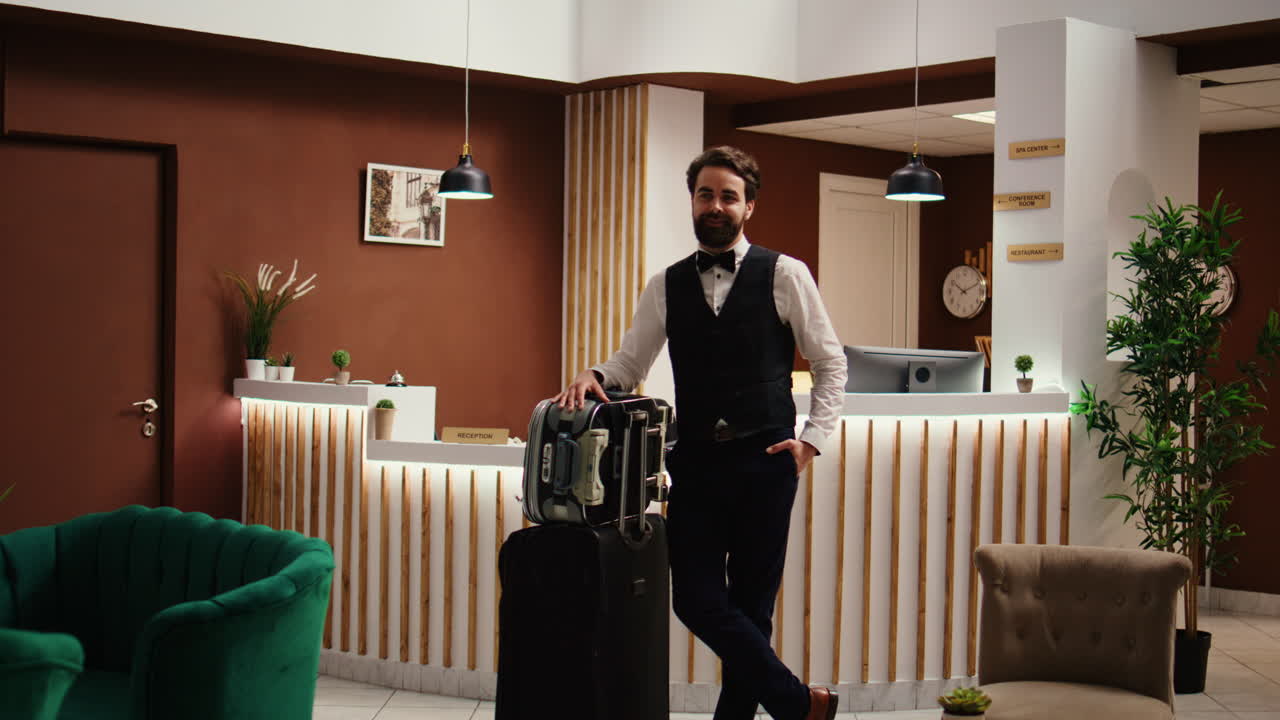 Happy professional bellhop employee