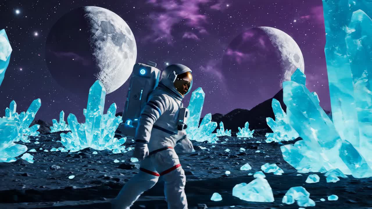 Astronaut Exploring a Crystal Planet