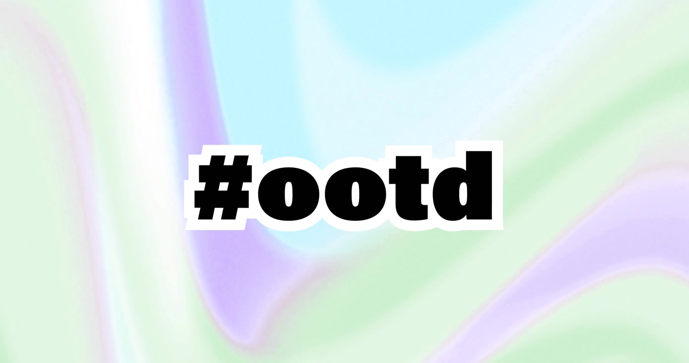 Animation af hashtag-teksten "ootd" på en pastel abstrakt baggrund.