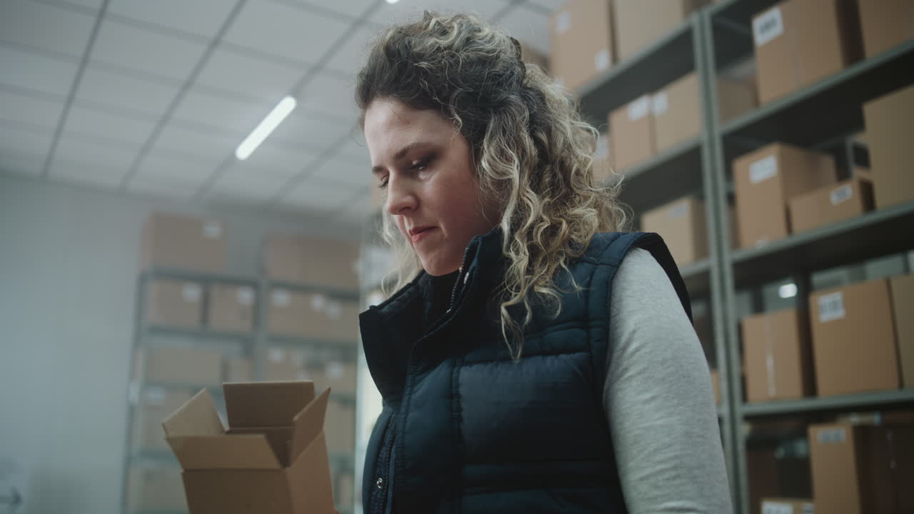 mujer trabajando en un almacén