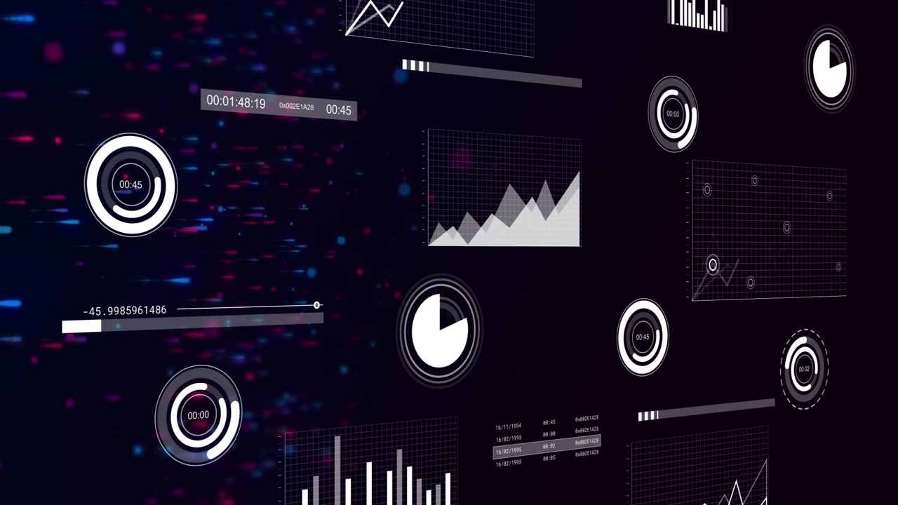 Futuristic Digital Interface Displaying Data Charts and Graphs
