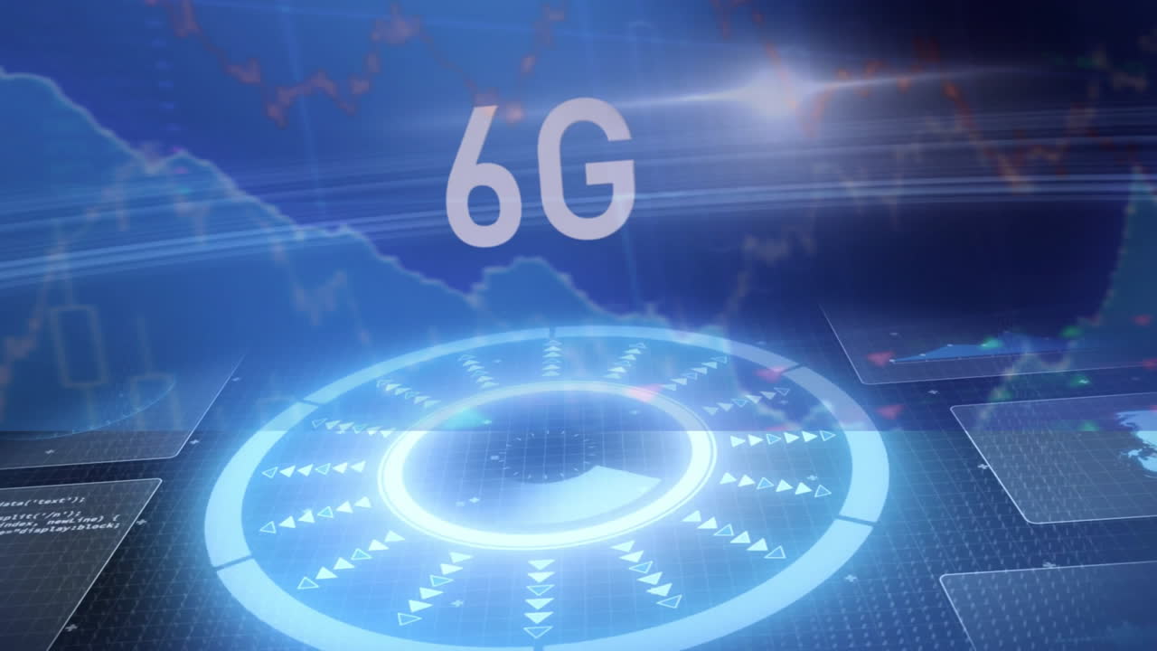 Animation of 6G technology with digital interface and futuristic data visualization