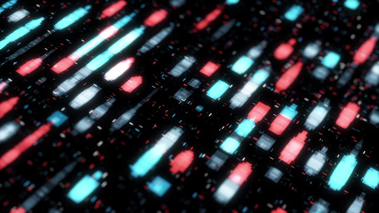 animación abstracta multicolor de manchas y partículas de neón en movimiento sobre un fondo negro. animación. animación de bucle sin costuras, manchas de neón gruesas y brillantes