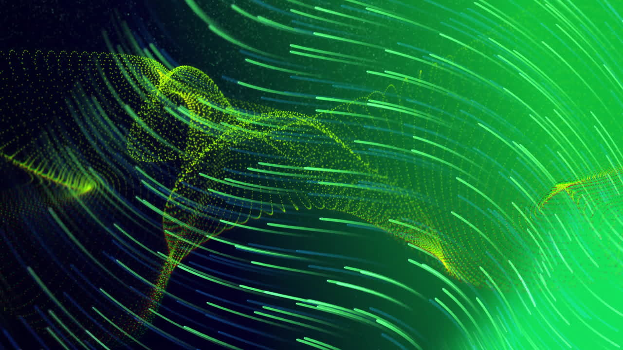 Abstract green and yellow lines forming dynamic shapes, data flow animation