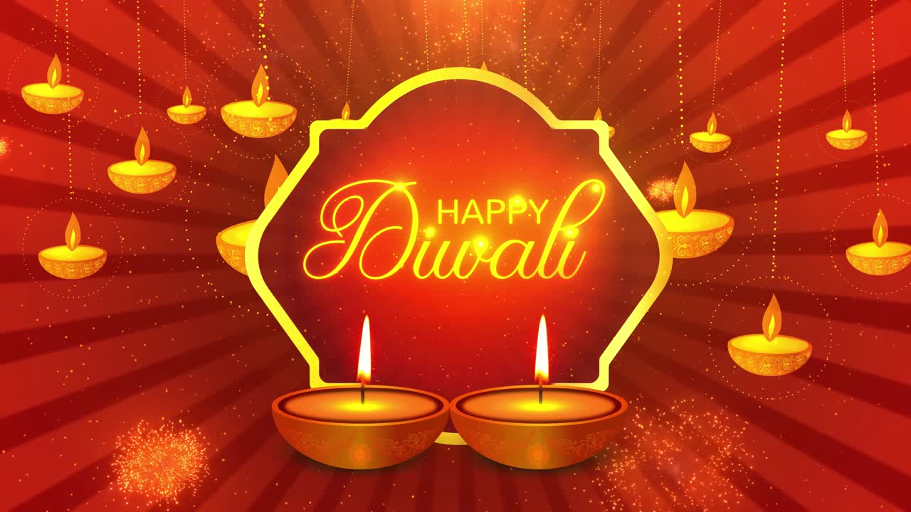 Loop 4K: diya floreale che brucia per la festa di Diwali, antico festival indù delle luci, felice Deepavali