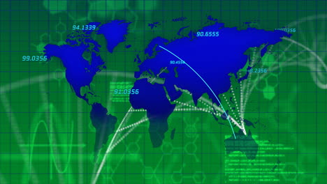 Animación-De-La-Cadena-De-ADN-Y-Procesamiento-De-Datos-En-El-Mapa-Mundial.