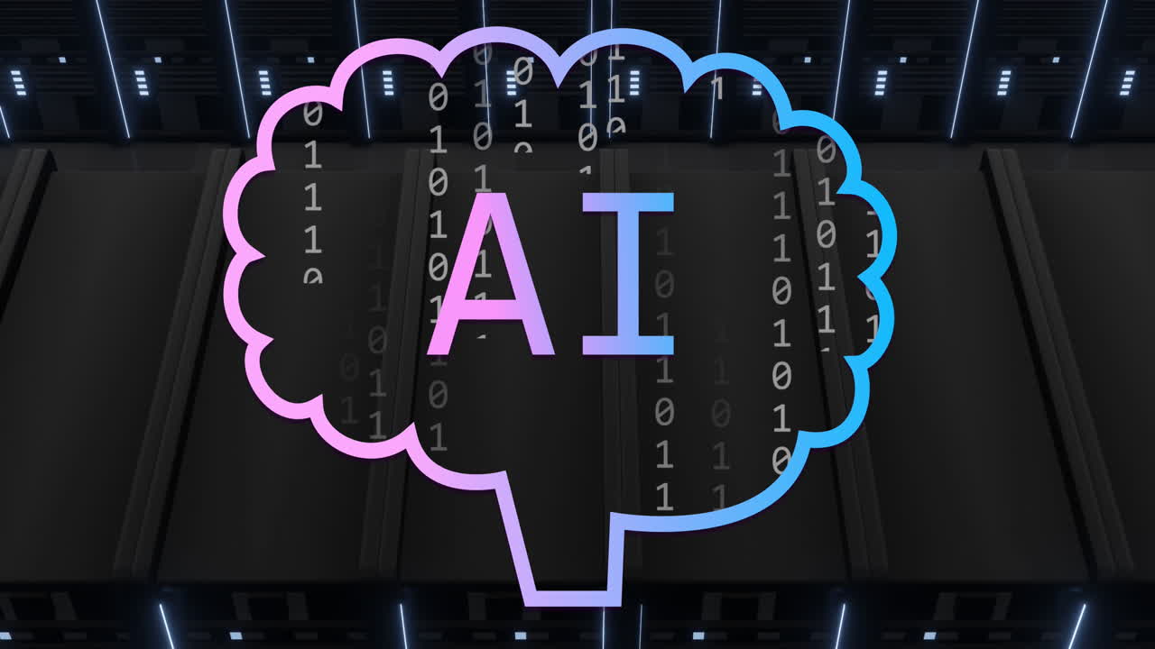 animación de un texto y procesamiento de datos de codificación binaria a través de servidores informáticos