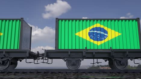 contenedores con la bandera de brasil. transporte ferroviario