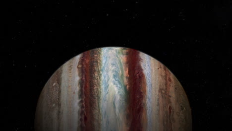 CGI-composite:-flying-over-planet-Jupiter-with-a-starry-background