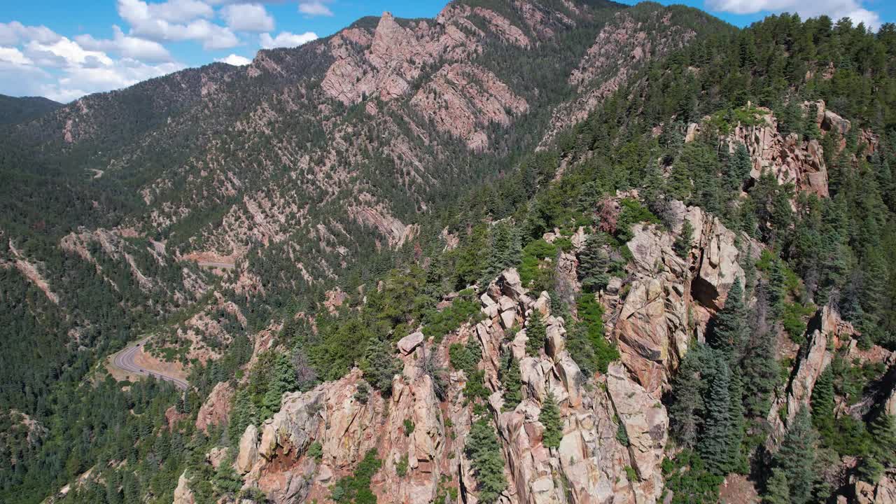 Drone Shot of Mountains in Countryside of Colorado USA on Sunny Summer Day, Ridgeline and Mountain Pass