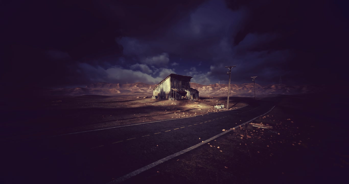 Neglected rural hut beneath cloudy weather surrounded by debris