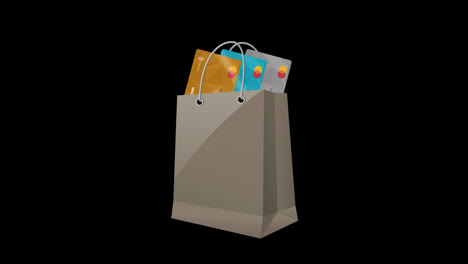 Einkaufstasche-Mit-Kreditkartenschleifen-Animationsvideo,-Transparenter-Hintergrund-Mit-Alphakanal.