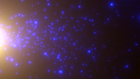 estrellas azules voladoras y brillos en la galaxia oscura