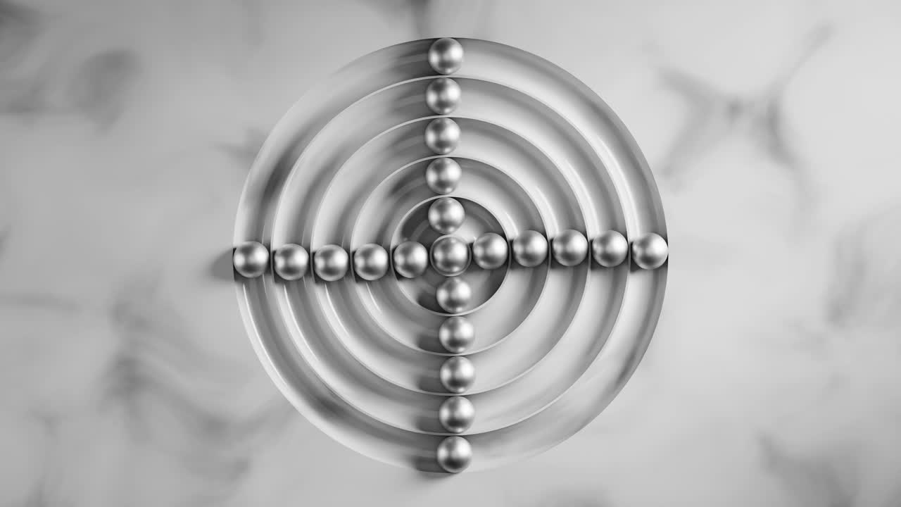 Abstract Animation of Silver Spheres Moving in Concentric Circles