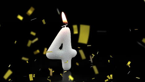 burning number 4 candle with falling confetti animation on black background