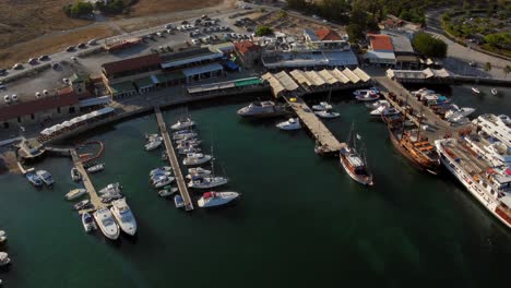 Aerial-shots-of-the-historical-port-of-Paphos,-Cyprus