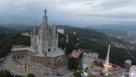 Aerial-views-of-Tibidabo-theme-park-on-top-of-Barcelona