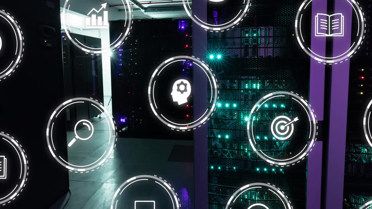 animación de iconos y procesamiento de datos a través de servidores informáticos