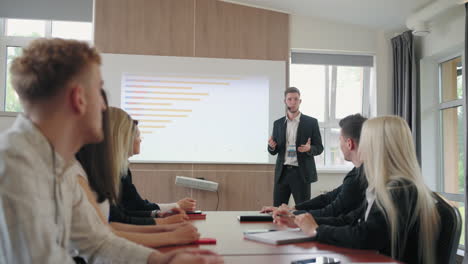 Un-Joven-Experto-Está-Hablando-En-Una-Conferencia-De-Negocios-Sobre-Marketing-Y-Gestión.