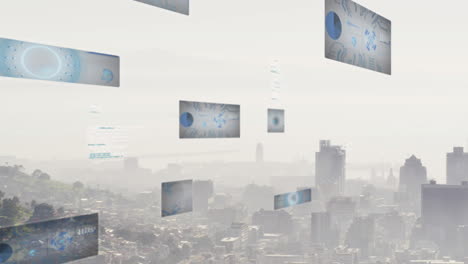 animación del procesamiento de datos y el escaneo de alcance sobre el paisaje urbano