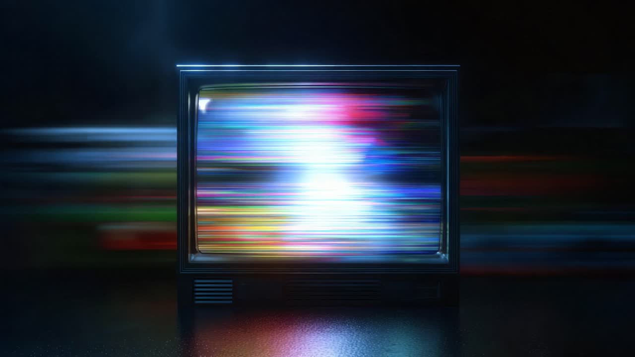 Una visualizzazione vibrante: la transizione di luce e colore in un vecchio televisore catturata in due incredibili fotogrammi di una moderna esperienza visiva
