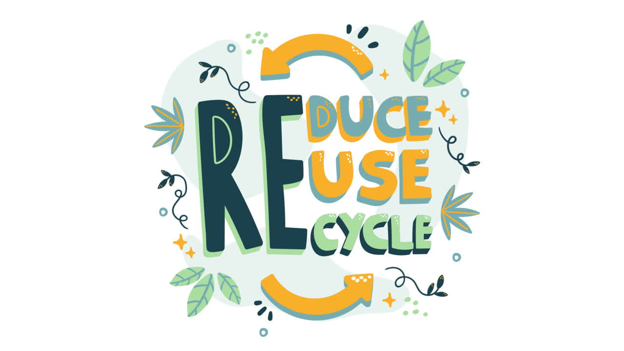 손으로 그린 평평한 디자인의 모션 그래픽 재사용을 줄이고 글자를 재활용합니다.