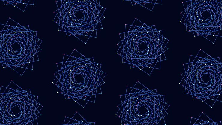 Dynamic blue lines intricate circular pattern on black background