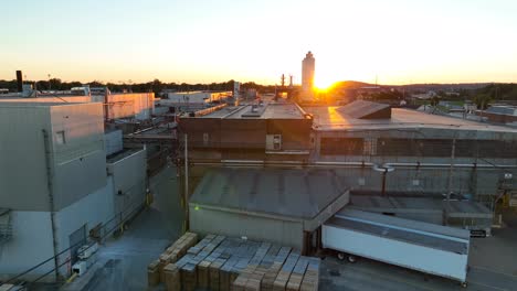 manufacturing plant at sunset