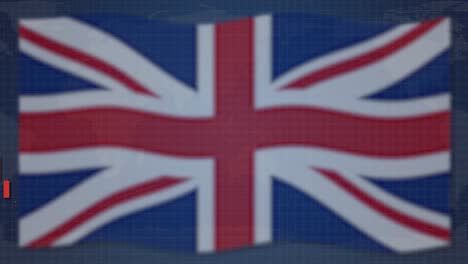 union jack backdrop with fluctuating candlestick chart, illustrating financial trends over 22 seconds