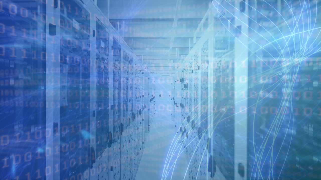 Animation of data processing and shapes over server room