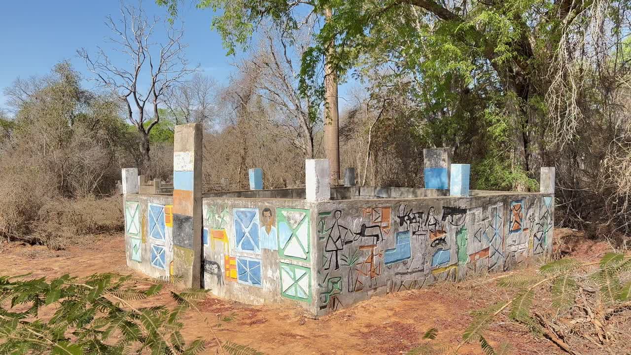 Traditional burial site in Western Madagascar. Pan left.