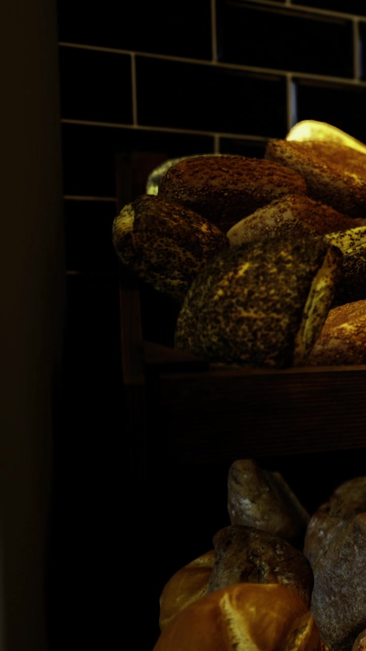 Freshly baked bread displayed in a bakery at a local market