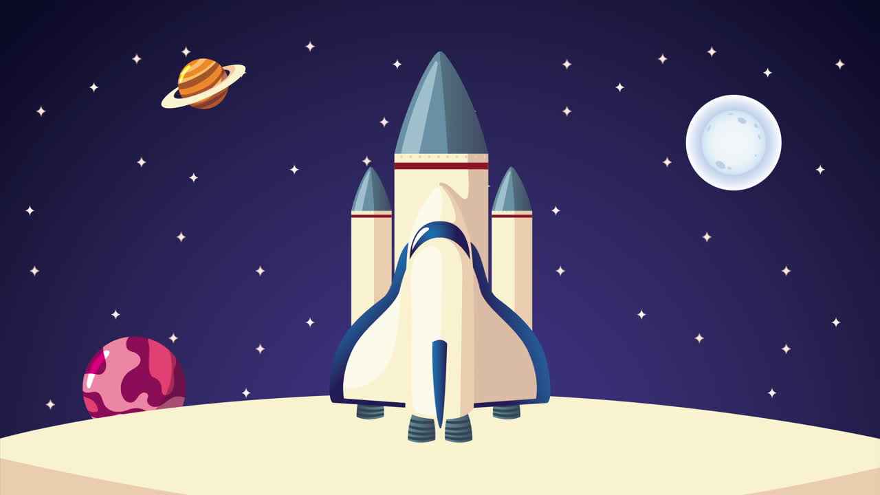 outer space with rocket and planets