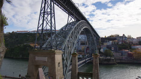 dom luis i bridge over river douro in porto, portugal. wide shot