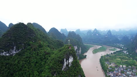 panoramic view of karst mountains and river landscape