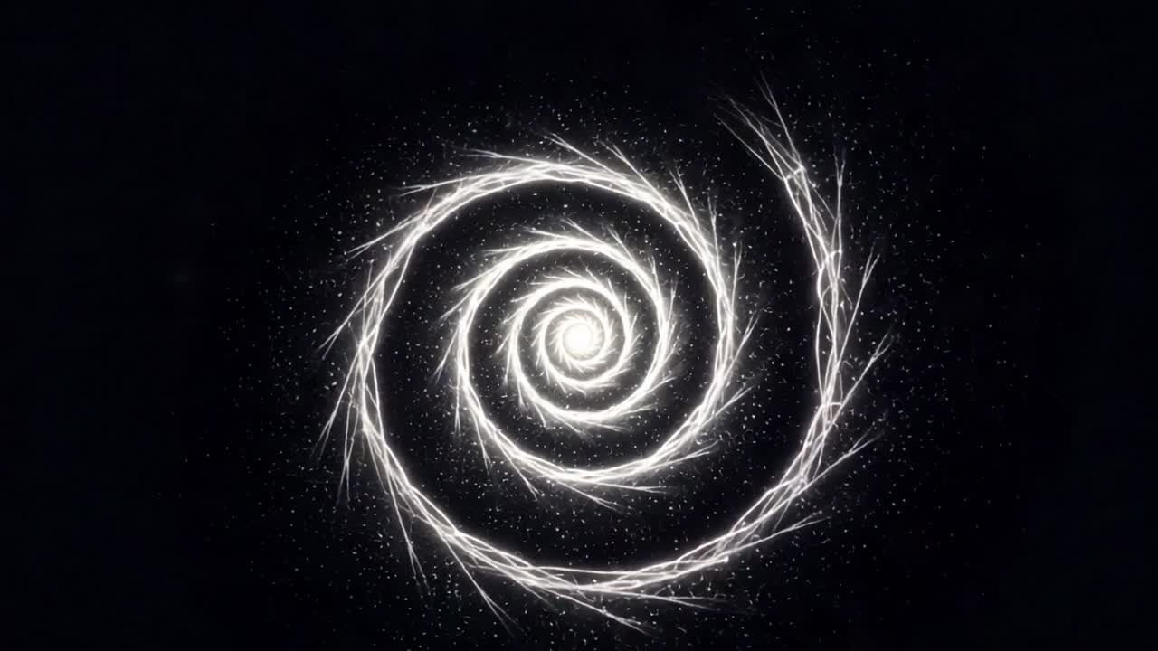 A mesmerizing spiral of light flowing through a dark void, creating a captivating pattern that draws the eyes into its captivating center, filled with intricate details and sparkling elements