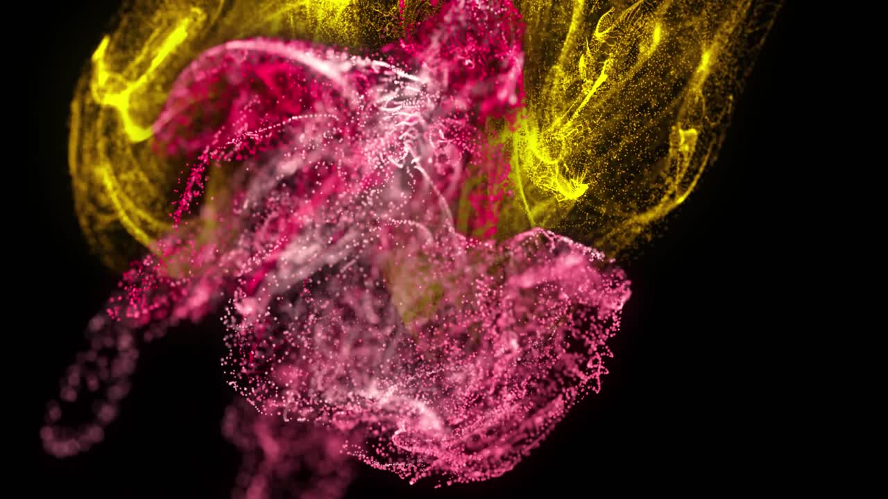 animación de puntos multicolores que forman ondas dinámicas contra un fondo negro.