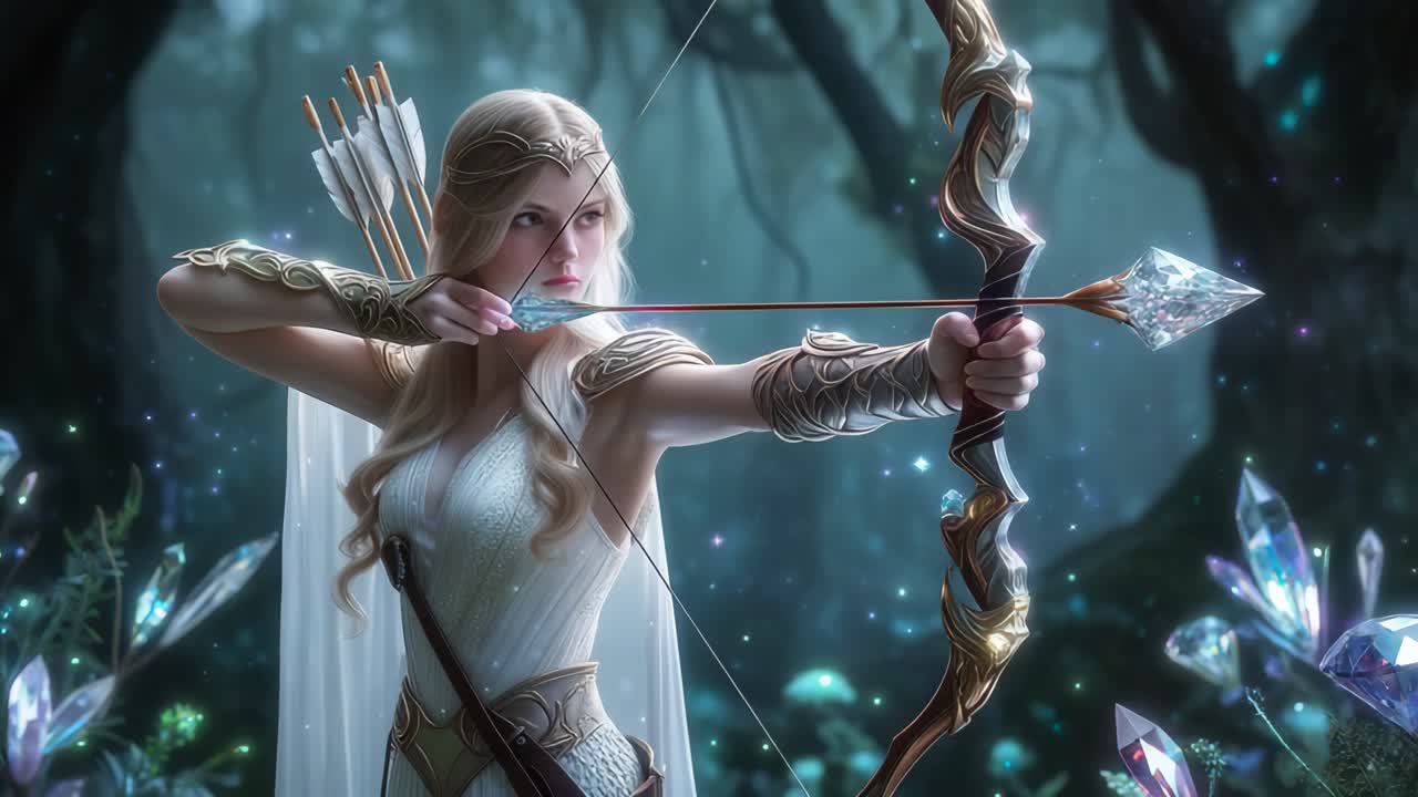 hermoso arquero elfo en un bosque