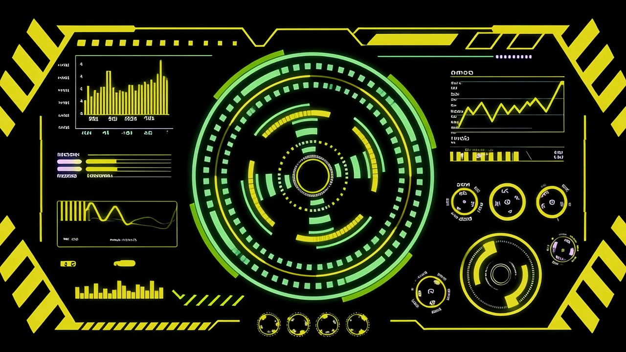 High-Tech Digital Display with Scanning Elements and Data Visualization