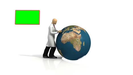Computer-animation-showing-a-3dman-with-a-globe-and-a-stethoscope
