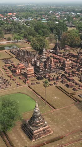 aerial view of ancient temple ruins in sukhothai historical park