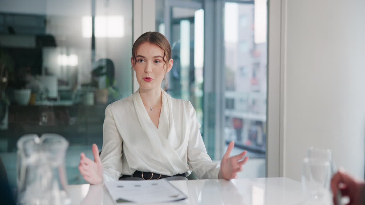 A woman in an interview